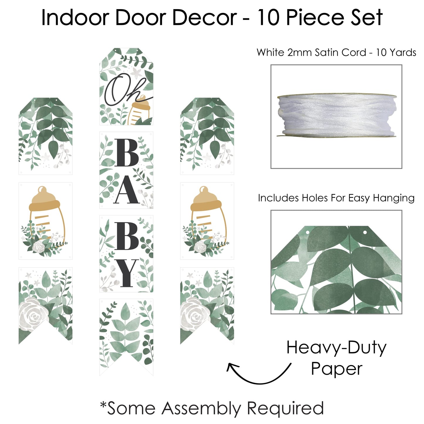 Big Dot of Happiness Boho Botanical Baby - Hanging Vertical Paper Door Banners - Greenery Baby Shower Wall Decoration Kit - Indoor Door Decor