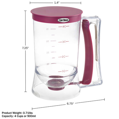 Pancake Batter Dispenser - 4-Cup Batter Dispenser with Squeeze Handle for Pancakes, Waffles, Muffins, and Crepes - Baking Tools (Purple)