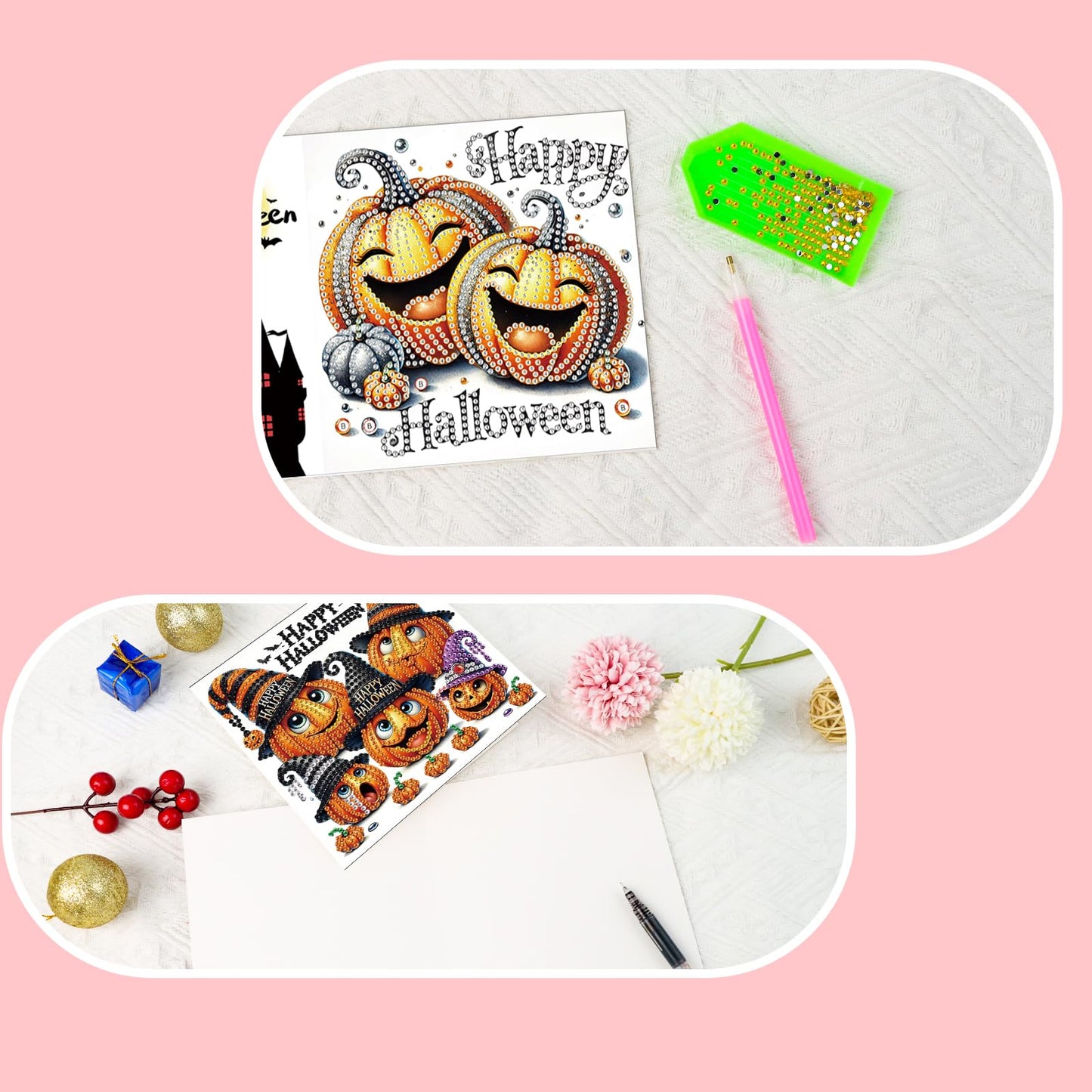 SHEGZHUC 6 Pack Diamond Painting Gift Card Diamond Art Kits for Adults Birthday Wedding Anniversary Greeting Get Well Congratulations Thank You Cards with Envelopes || Pumpkin Halloween Gothic