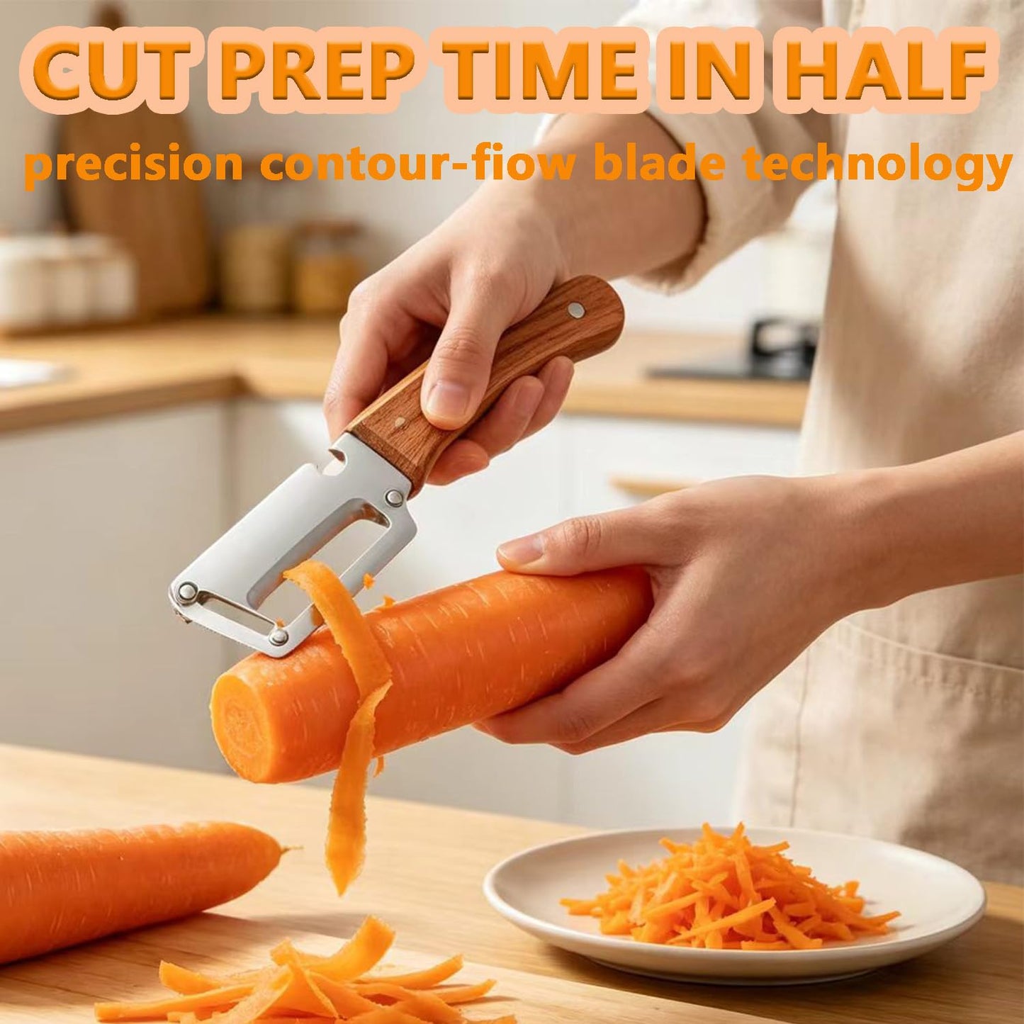 2-in-1 Multifunctional Vegetable Peeler with Wooden Handle & Stainless Steel Blade, Multifunctional Vegetable Peeler, Built-in Bottle Opener, Fruit & Vegetable Kitchen Peeling Tool (2Pcs)