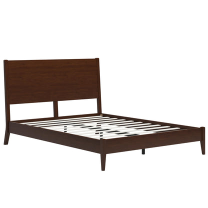 Christopher Knight Home Mid-Century Modern Solid Bamboo Wood Queen Size Sleigh Platform Bed Frame with Wood Slats and Metal Support,No Box Spring Needed,Easy Assembly, Chocolate