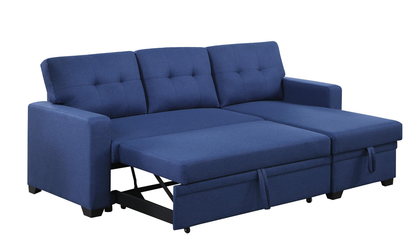 Acosure 82" Sleeper Couch with Pull Out Bed,L-Shape Upholstered Sectional Small Sofa W/Storage Chaise,Tufted Backrest Design,3 Seat Linen Convertible Sofas for Living Room Apartment Office,Blue