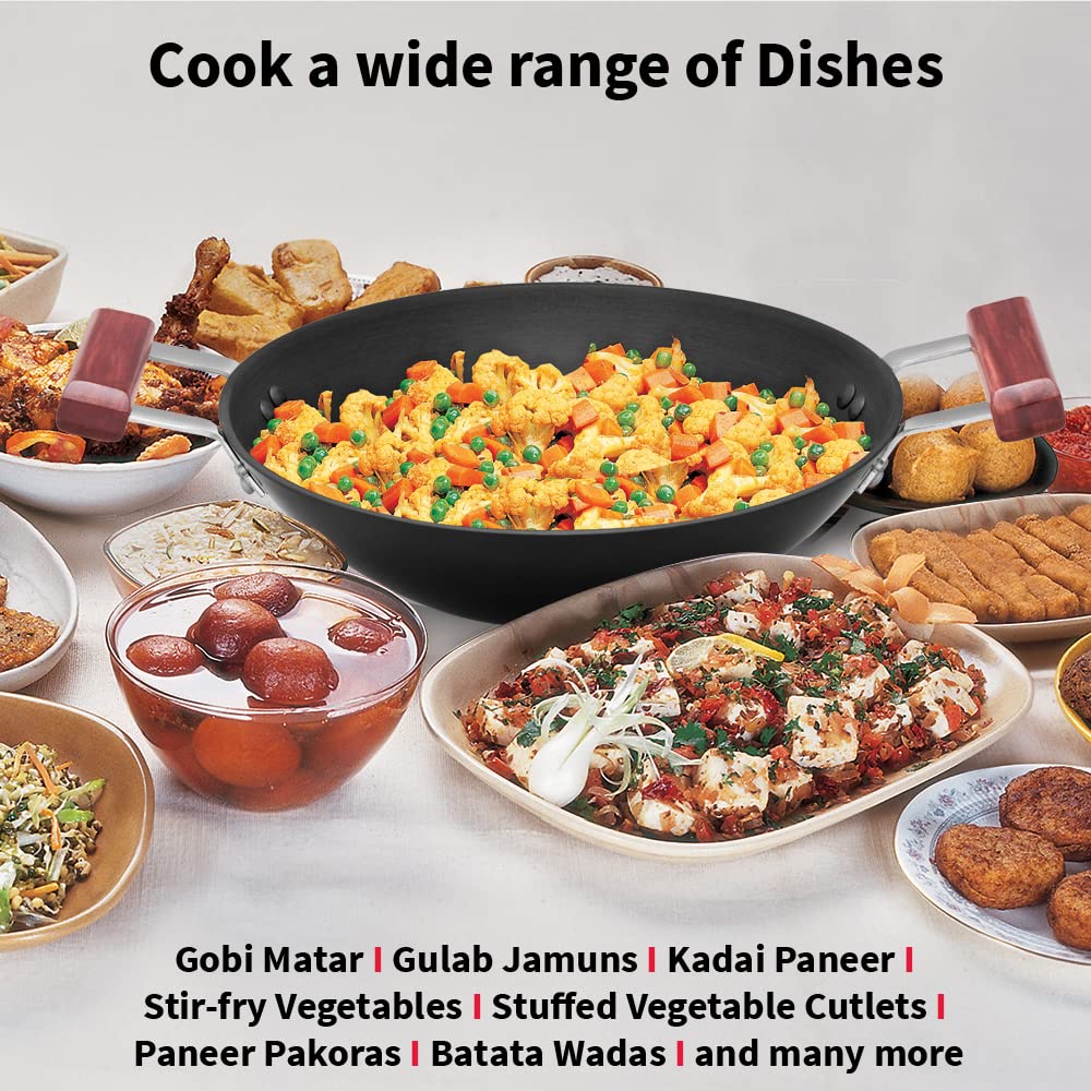 Hawkins Futura 3 Litre Deep Fry Pan, Hard Anodised Kadai with Glass Lid, Flat Bottom Kadhai, Black (AD30G)