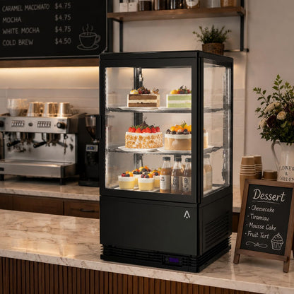 2.1 Cu.Ft. Commercial Bakery Display Refrigerator, Countertop Refrigerated Case, Display Fridge, Single Door, Merchandiser Beverage Cooler, 3 Layers, LED, Adjustable Shelves, Restaurants, Bars, Shops