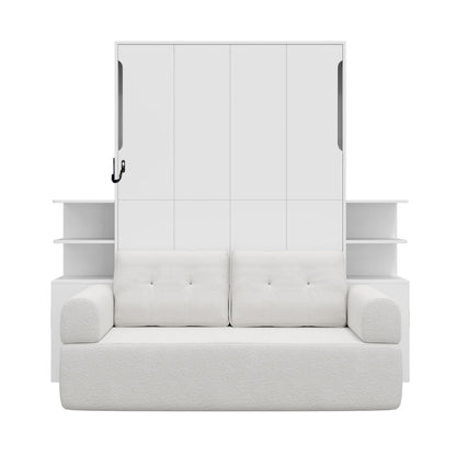 Ball & Cast Murphy Bed Full Size Murphy Beds with Sofa and Storage Cabinets,Wood Wall Hideaway w/Slat Support,can be Folded,Space-Saving,for Small Room,Dorms,White