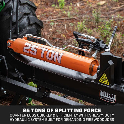 Titan Attachments 3 Point 25 Ton Hydraulic Log Splitter for Cat 1 Tractors, Horizontal & Vertical Wood Splitter, 2,500 PSI Max Pressure, Splits Logs up to 25" x 8.5", Auto Return Valve
