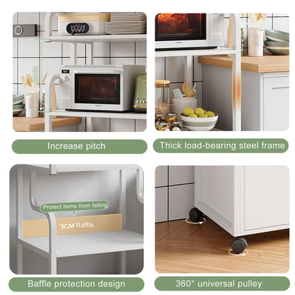 DHXIAMZ Rolling Microwave Storage Rack Kitchen Cabinet nizer Multi-Purpose Shelf for Entryway Living Room Bakery - Maple Finish 52x34x126.5CM