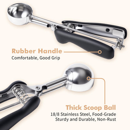 SUNNORN Cookie Scoop set, Cookie Scoops for Baking Set of 3, Size #60/ #40/ #20, Cookie Dough Scoop, Non-Slip Grip, Blue/Black/Mint Handle, For Cookies Muffin Cupcake Meatball Ice Cream