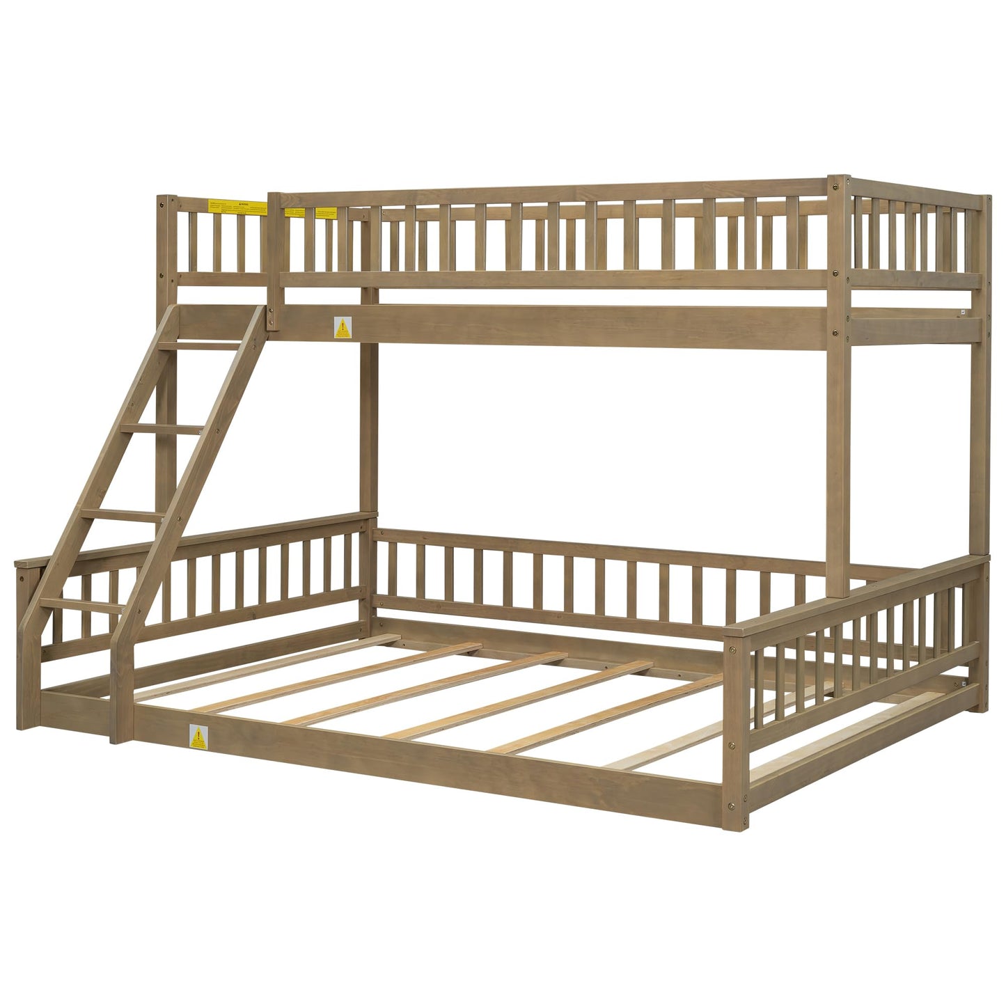 Merax Twin XL Over Queen Floor Bunk Bed with Ladder and Guardrails, Bedroom Wood Bunk Bed Frame for Kids/Teens/Youths/Adults, Space Saving & Noise Free, No Box Spring Needed, Walnut Brown