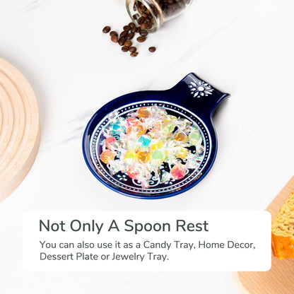 Porcelain Spoon Rest, Ceramic Utensils Holder for Kitchen Counter and Stove Top, Modern Farmhouse Decorative, Navy
