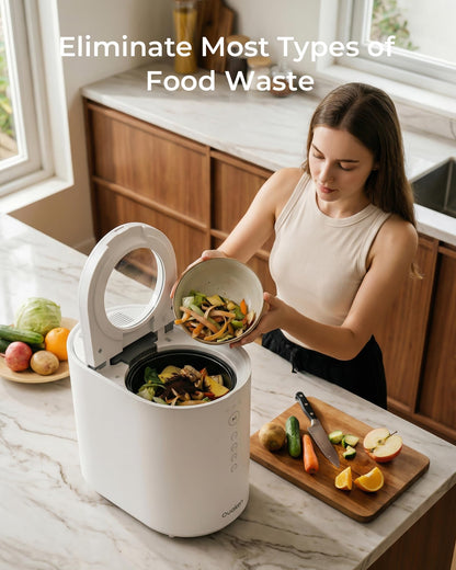 Ouaken OK-255 Electric Composter for Kitchen, 5.5L Large Smart Countertop Compost Bin, Odorless, Quiet, Easy Clean, Turn Food Waste into Fertilizer, 2026 New Indoor Food Waste Compost Machine, White