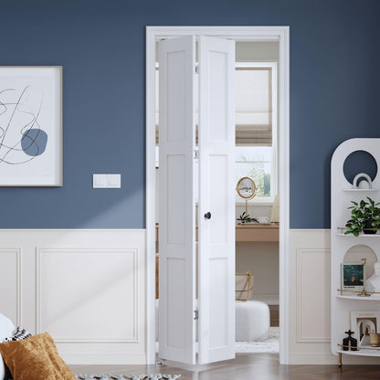 Roymelo Bifold Doors for 30"×80" Opening, Sliding Closet Folding Barn Door with Concealed Hardware Kit Included, 3-Panel, LVL Wood Panel Covered with White Water-Proof Scratch-Proof PVC Surface