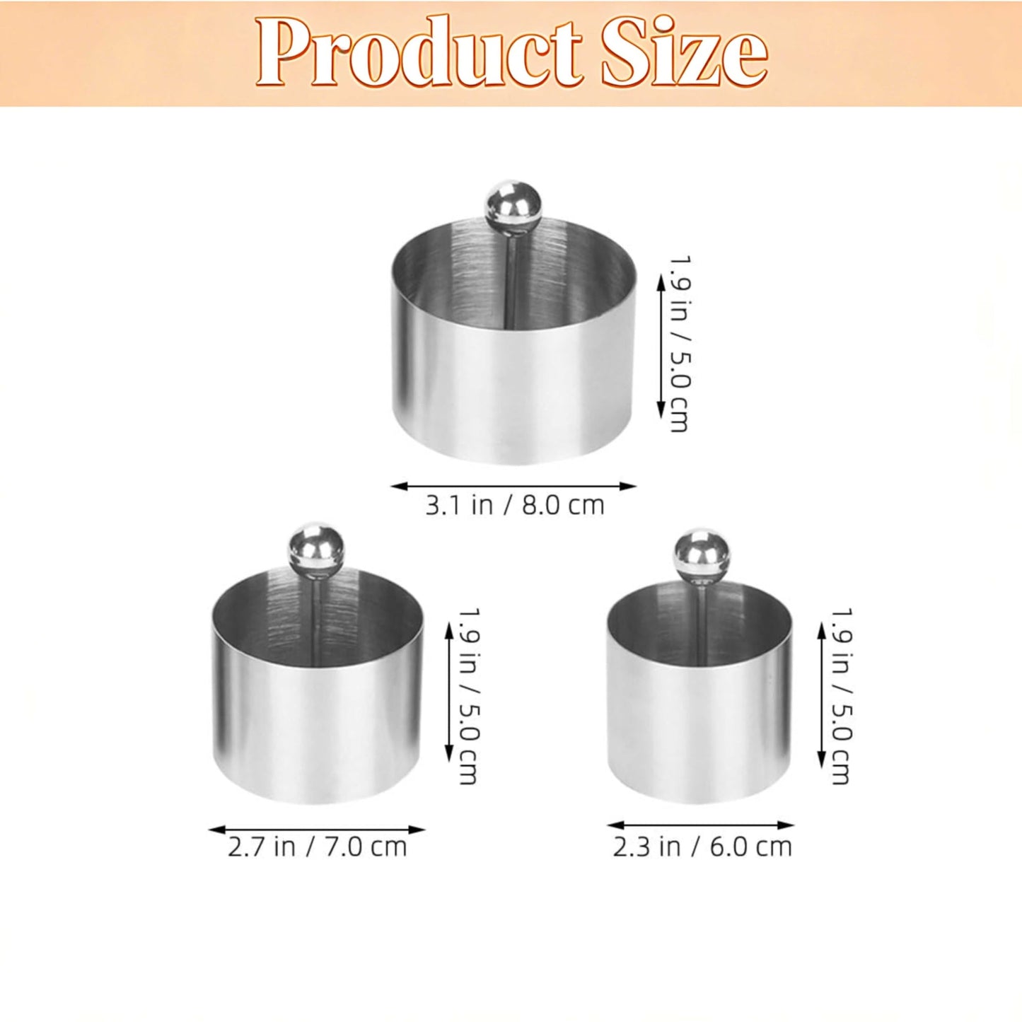 Set of 3 Stainless Steel Sushi Tower Mold, Round Mousse Cake Ring Molds with Pushers, Tuna Tartare Mold Ring for Home Kitchen Use