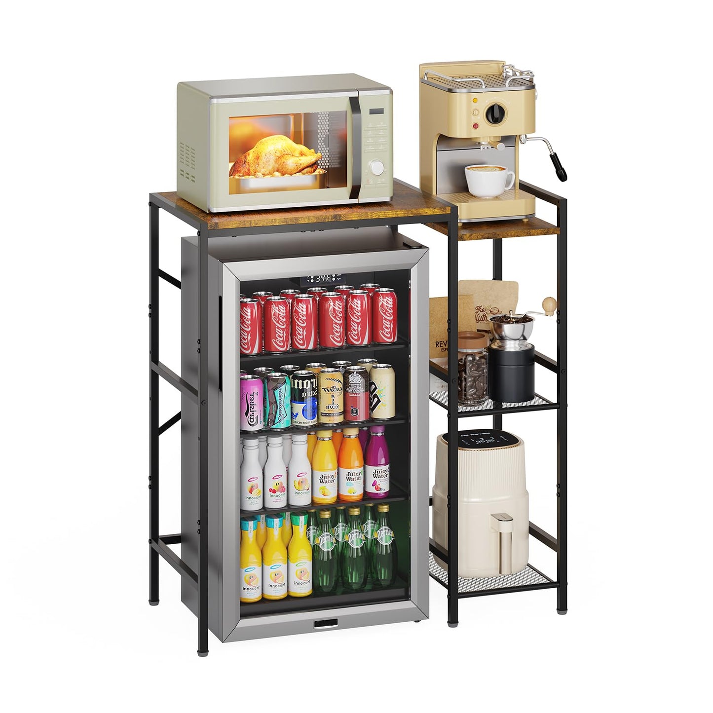 Yuyetuyo Mini Fridge Stand with Storage Shelves, Wine Cabinet, Microwave Stand, Coffee Bar, TV Stand, Bakers Rack, Beverage Refrigerator Table Adjustable for Dorm Apartment Kitchen Rustic Brown