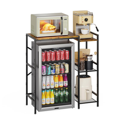 Yuyetuyo Mini Fridge Stand with Storage Shelves, Wine Cabinet, Microwave Stand, Coffee Bar, TV Stand, Bakers Rack, Beverage Refrigerator Table Adjustable for Dorm Apartment Kitchen Rustic Brown