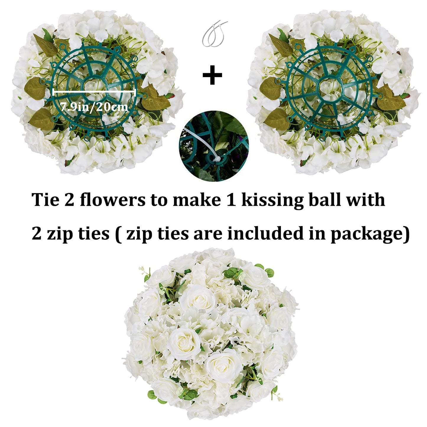 BLOSMON Wedding Flower Centerpieces for Tables: 10 Pcs 15.7" Large White Rose Hydrangea Artificial Flowers Ball Decorations - Faux Silk Floral Bouquet Arrangement for Home Party Event Decor