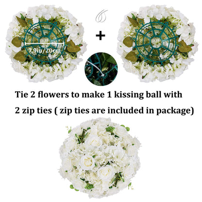 BLOSMON Wedding Flower Centerpieces for Tables: 10 Pcs 15.7" Large White Rose Hydrangea Artificial Flowers Ball Decorations - Faux Silk Floral Bouquet Arrangement for Home Party Event Decor