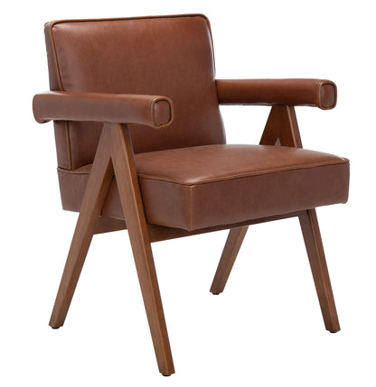 Safavieh Home Suri Mid-Century Modern Cognac Faux Leather and Walnut Arm Chair