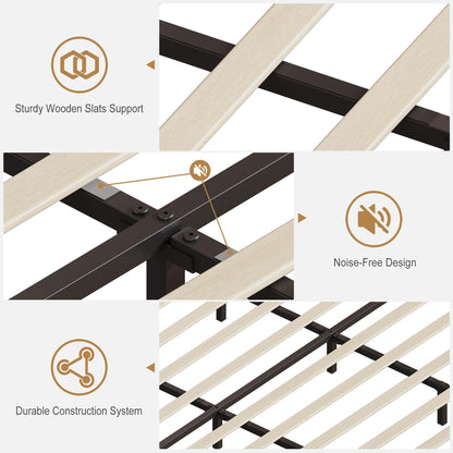 Garvee King Bed Frame with LED Light and Charging Station, Upholstered Bed Frame with Button Headboard, Wood Slat, No Box Spring Needed, Easy Assembly