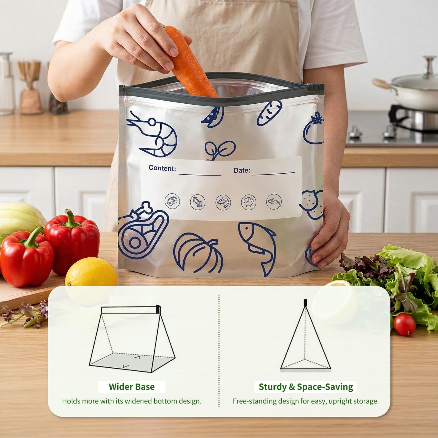 30 Pack Reusable Sealable Aluminum Foil Storage Bags + 10 Pack Leakproof Dishwasher Safe Silicone Freezer Bags - BPA Free Zipper Pouches for Vegetable Fruit Meat, Stand Up Aluminum Foil Storage Bags