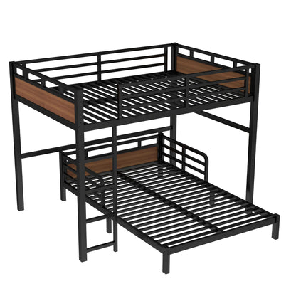 Bellemave Detachable Bunk Bed Full Over Full, Metal Bunk Bed with Guardrails, Full Size Loft beds for Kids, Teens & Adults（Walnut Color）