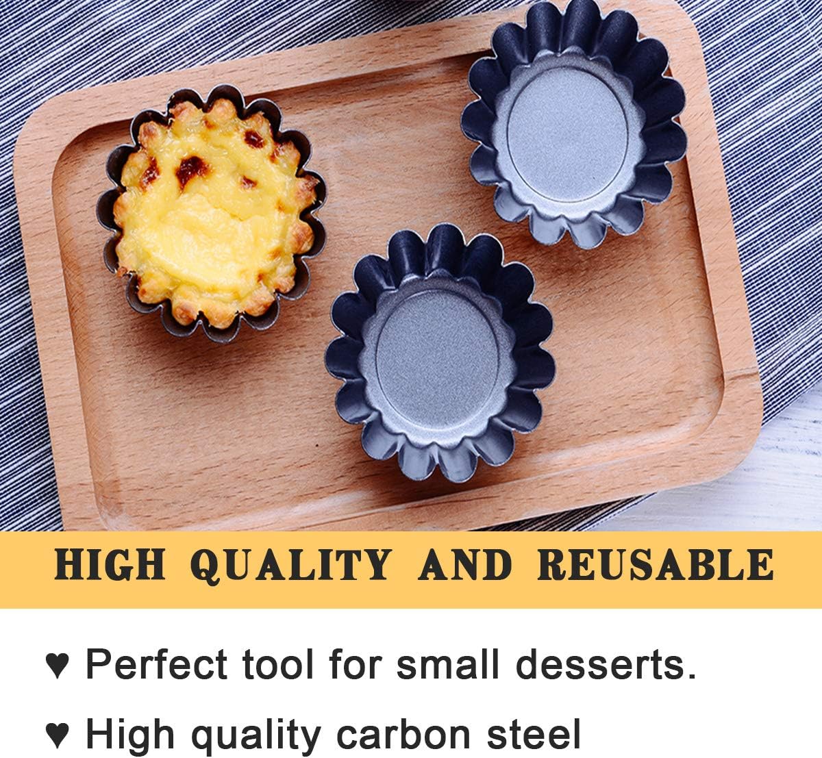 Cozynest 12PCS Mini Egg Tart Molds, Steel Baking Cups for Muffin Cake, 2.5 Inch Gray Pie Pans