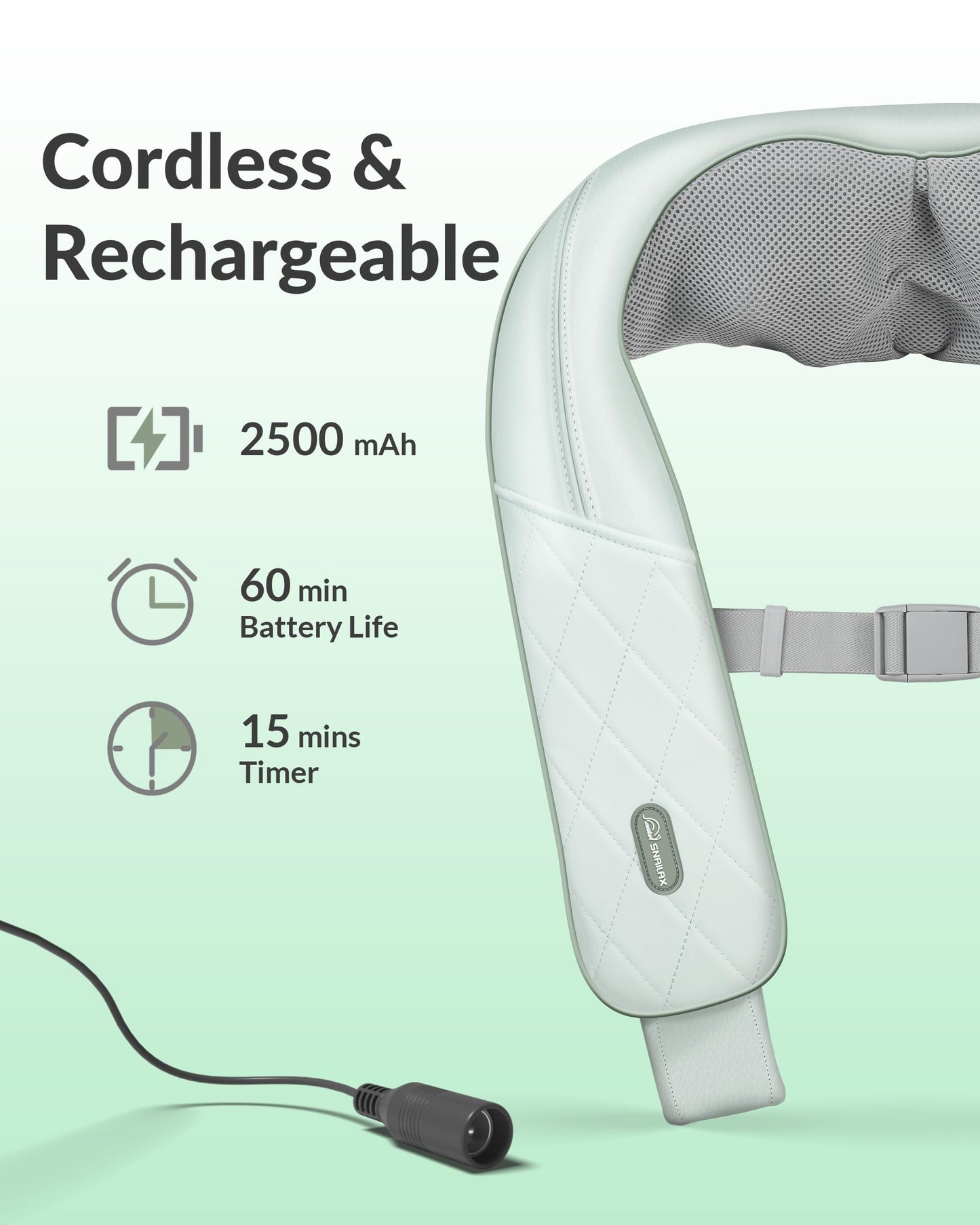 Snailax Cordless Massager - Shiatsu Neck and Shoulder Massager with Heat, Portable, Lumbar, Back Electric Massage Pillow, Christmas Gift