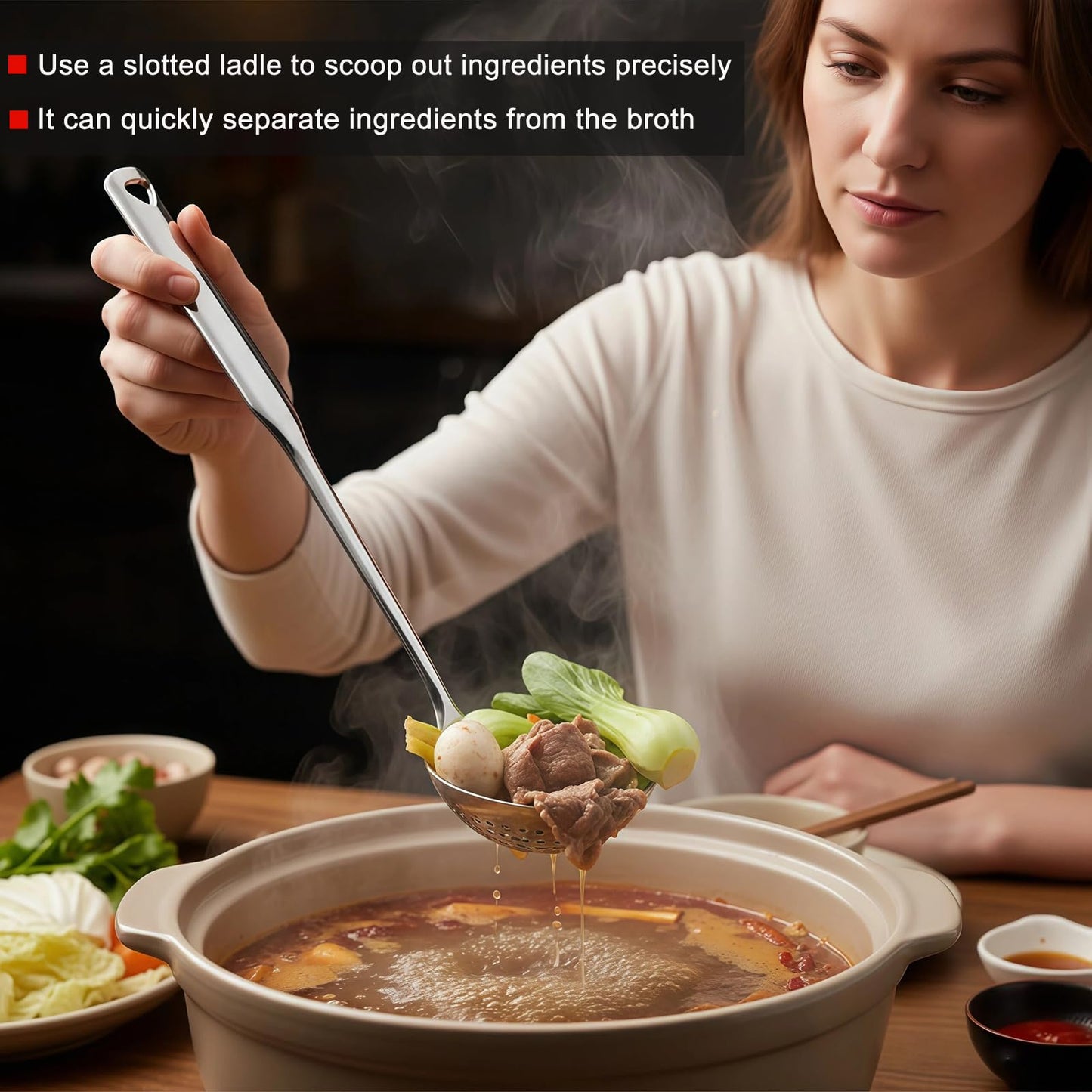 Hvanam Soup Ladle 18/10 Stainless Steel and Slotted Spoons with Holes 2 Pack Set,316 Metal Heavy Duty Deep Spoon Gravy Punch Ladles for Serving Soup,Gravy,Draining,Kitchen Cooking,Hot Pot(11.8inchs)