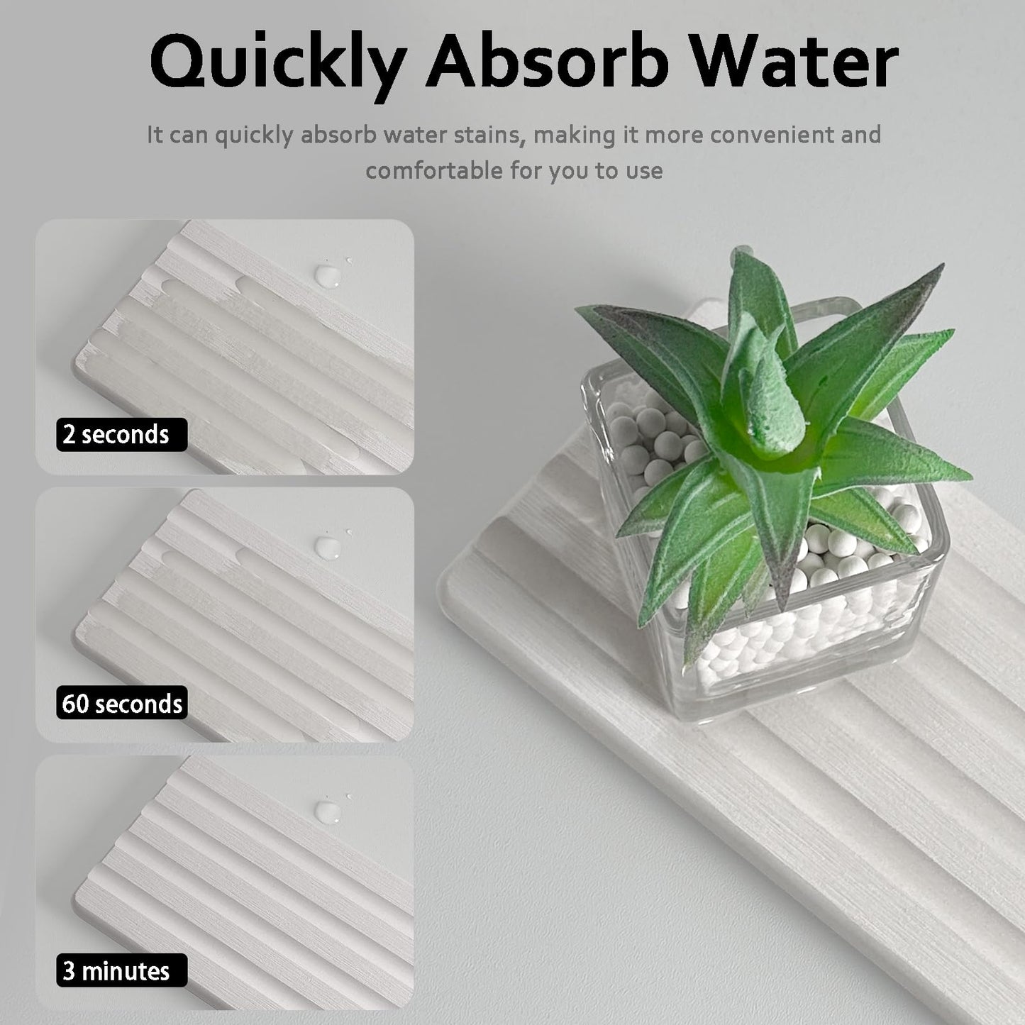 2 PCS Water Absorbing Stone Trays for Bathroom Sink & Kitchen Counter, Fast-Drying Diatomite Sink Caddy, Vanity Tray, Hand Soap Holder with Anti-Skid Feet (White, 7.9" x 4"/20 x 10cm)
