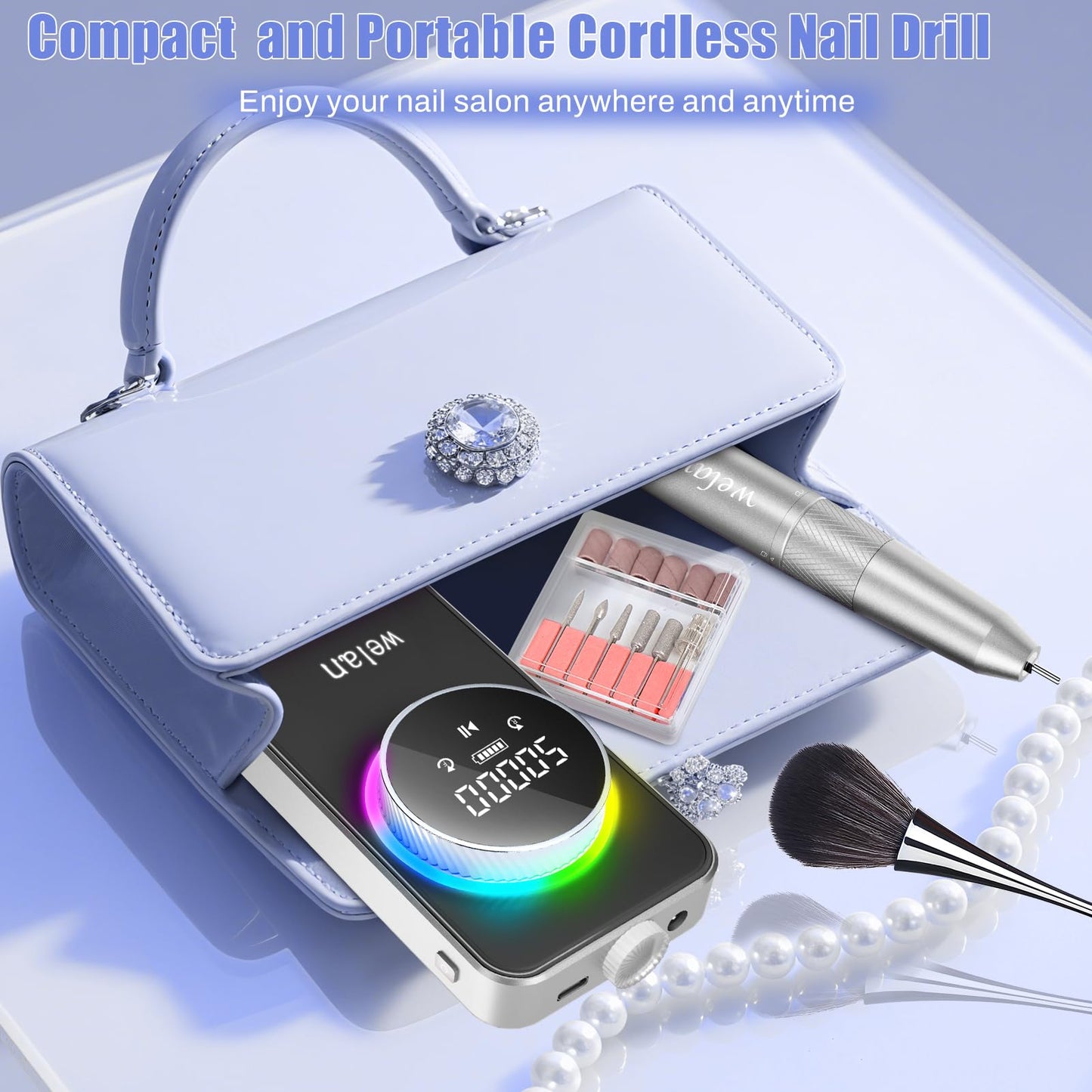 Electric Nail Drill Professional, 50000RPM Electric Nail File Portable Nail Drill Kit 6000mAh Rechargeable Machine for Acrylic Gel Nail, Manicure Pedicure Polishing Nail for Salon Home Purple