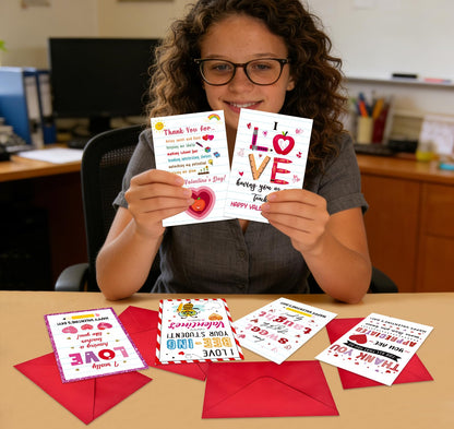 GMEMNOV 6 Pack Teacher Valentine Cards with Envelopes - Valentine's Day Cards for Teachers from Students, Bulk Thank You Cards, Teacher Appreciation Gifts, Classroom Valentine Card Set