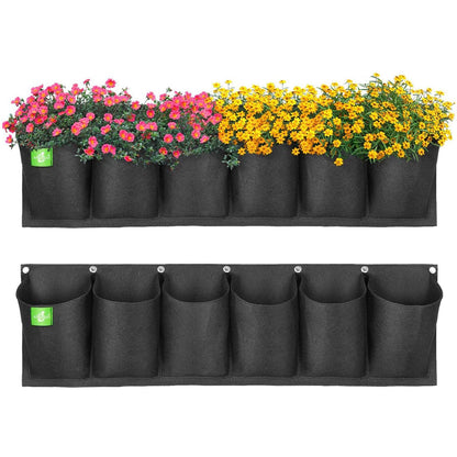 ANGTUO 6 Pockets Hanging Planters for Outdoor Plants, One Pack Wall Planter Vertical Garden, Hanging Plant Holder for Railing, Balcony, Fence
