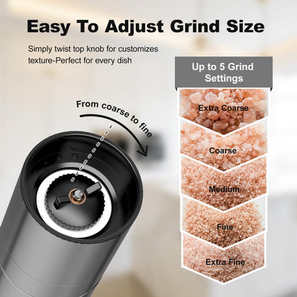 Aelga Salt and Pepper Grinder Set - Manual Pepper Mill with Adjustable Coarseness, Stainless Steel & Glass Salt Grinder Refillable for Kitchen & Dining Table