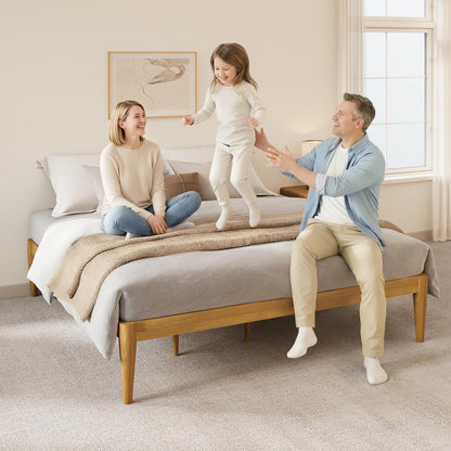 IOTXY Full Platform Bed Frame - Solid Wood 16-Inch Height Mattress Foundation Base with Densely Slats and Heavy-Duty Support Legs, No Box Spring Needed, Oak