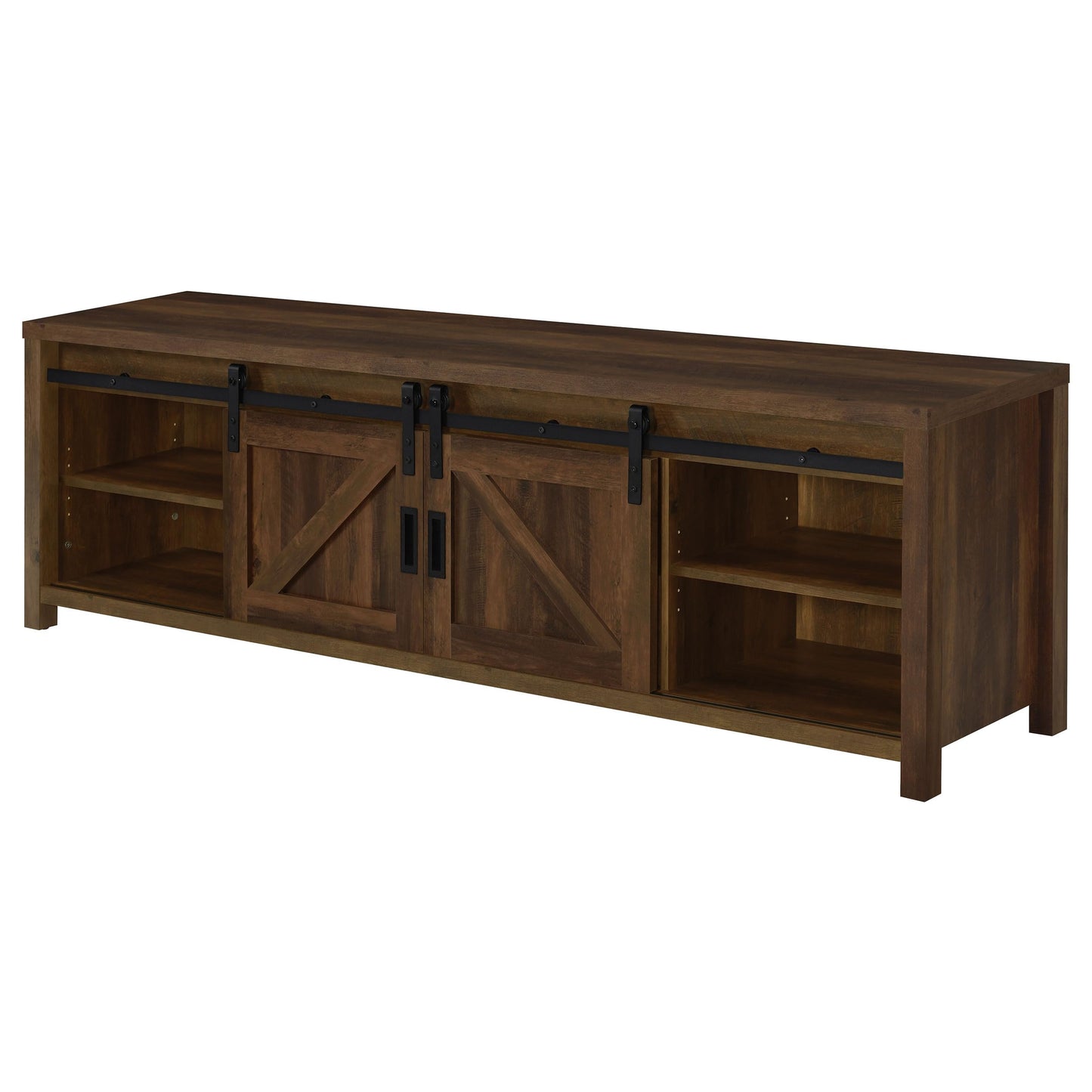 Coaster Home Furnishings - Madra - Engineered Wood - 79-Inch TV Stand with Sliding Barn Doors, 2 Open Shelves - Living Room - Dark Pine - 736273