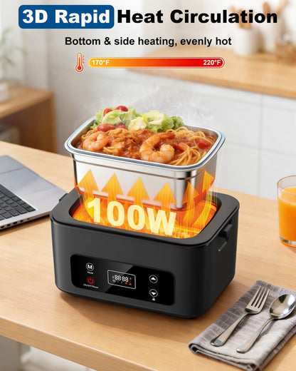 Moexili Electric Lunch Box, 2026 Upgraded 1.2L Cordless Heated Lunch Box,24000mAh Battery Powered Food Warmer with Timer, 5-Sided Heating, Leakproof, for Office, Outdoors & Truck