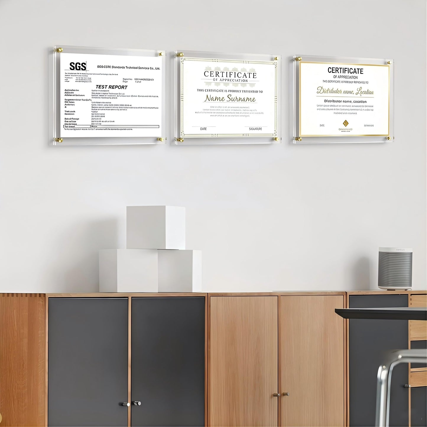 Kalami 11x14 Acrylic Wall Mount Picture Frame Self Adhesive, No Drill Holes Floating Frameless Clear Photo Frame for Diploma Certificate Degree Document Display Gallery Wall-Full Frame is 12x15