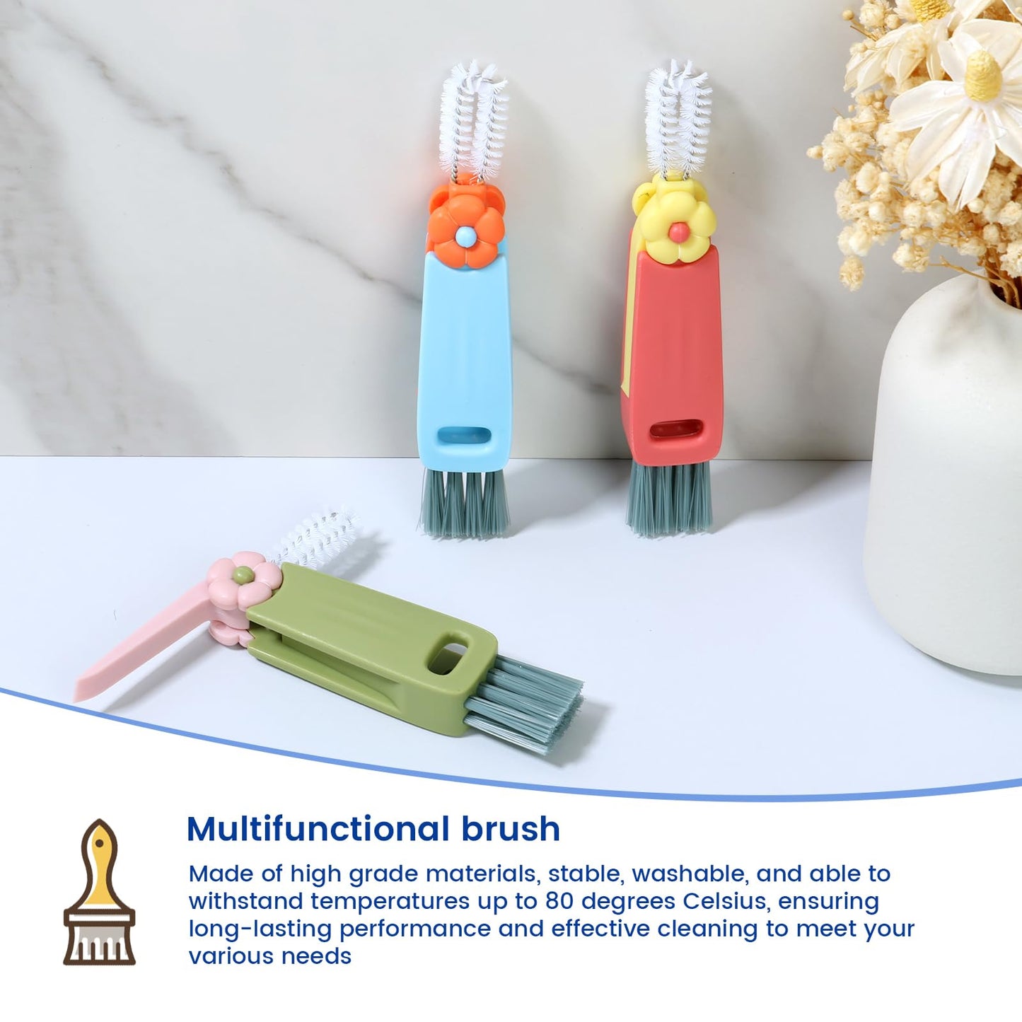 BXUYAOXMC 3 in 1 Cup Lid Cleaning Brush, 180° Rotatable Bottle Brush Gap Cleaner, Multifunctional Crevice Cleaning Brush Set for Baby Bottle, Water Bottle, Tumbler & Kitchen Mugs, 12 Pack Hangable