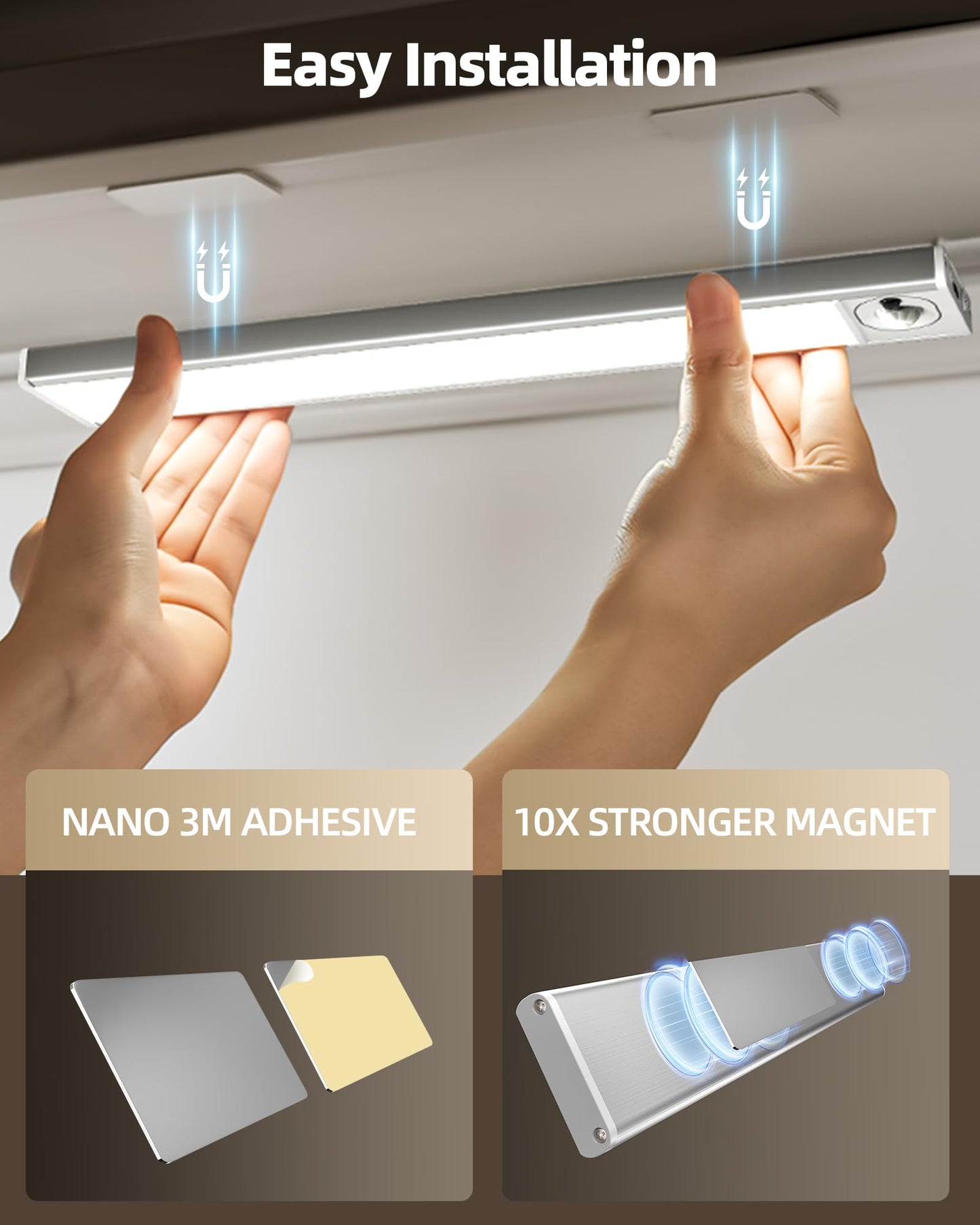 AMETHEUS 12inch Under Cabinet Lighting with Remote, 2400mAh Rechargeable Motion Sensor Light Indoor, Wireless Closet Lights, Dimmable, 3 Color Temps, Magnetic for Kitchen, Stairs (4 Pack)