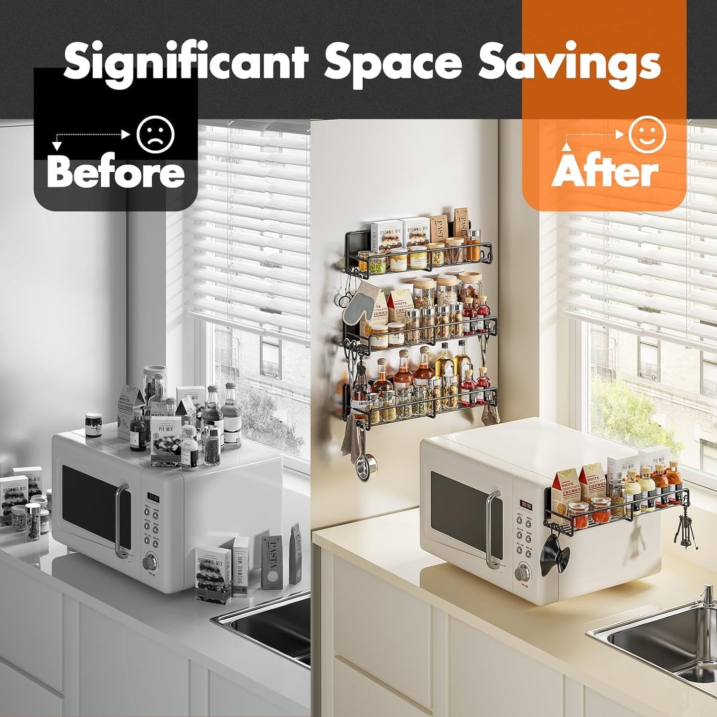 Magnetic Spice Rack for Refrigerator, 4 Pack Fridge Shelf with Hooks, Kitchen Organization and Storage Gadgets
