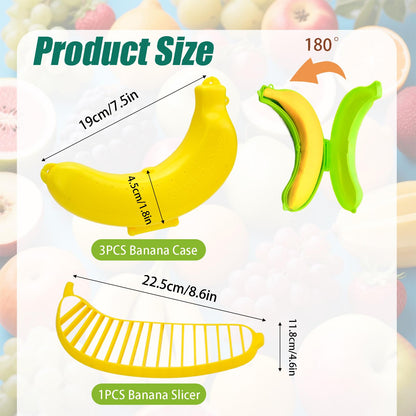 OT-NVWOZR 3PCS Banana Case with Slicer, Fruit Container for Outdoor Travel BFA-Free, Portable Bananas Keeper Holder Protector Covers Plastic Storage Box for Lunch Picnic Camping Keep Fresh