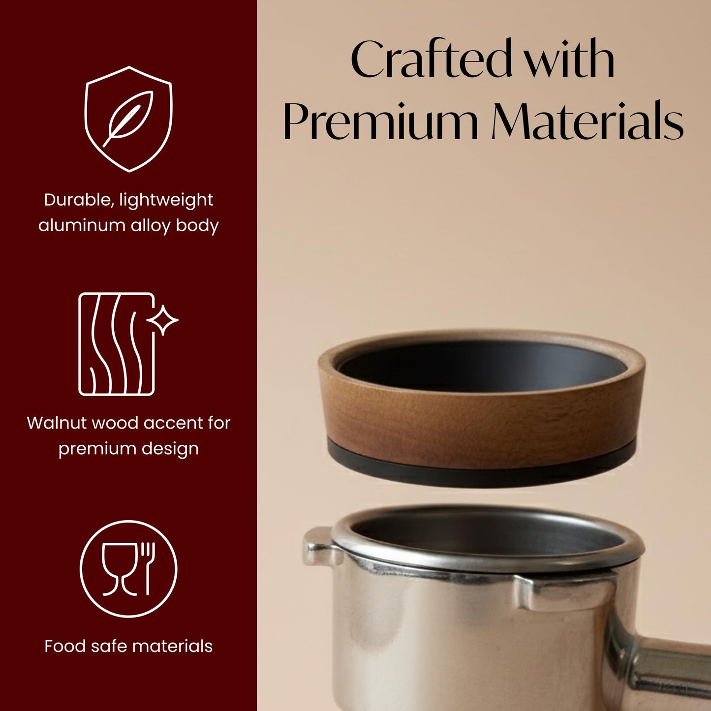 54mm Espresso Dosing Funnel – Magnetic Coffee Dosing Ring Compatible with 54mm Portafilter – Compatible with Breville and DeLonghi Portafilters – Aluminum Alloy & Real Walnut Design – Black & Walnut