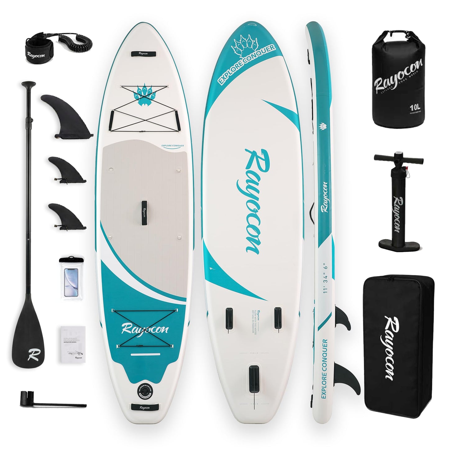 Inflatable Stand Up Paddle Board 11'×34" Extra Wide SUP, Ultra-Stable for Adults & Dog, 450lbs, Dual Chamber Pump, Fiberglass Paddle, Military Grade Dual Layer, Wild Bear Claw Polar Design Green