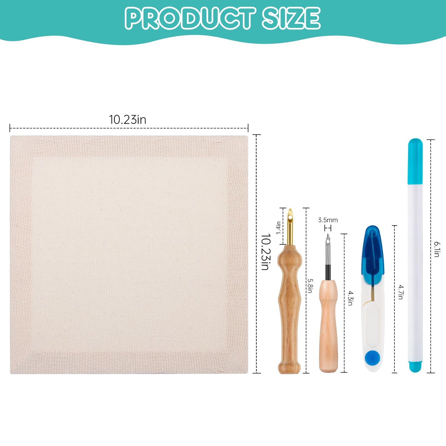 3PC 10.2''x10.2'' Punch Needle Frame,Punch Needle kit Includes 3 Wooden Frame Covered with Monks Cloth, 3.5mm and 5mm Punch Needles, a Marking Pen and Scissors for DIY Craft Decoration