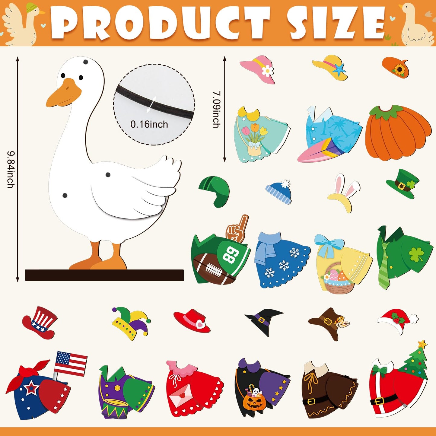 Menkxi 27 Pcs Interchangeable Seasonal Goose Table Decor Wooden Desk Goose Outfit Signs Farmhouse Table Centerpiece with Holiday Icon Rustic Spring Patriotic Memorial Day Spring Decor for Home Office