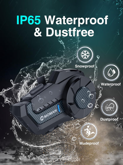 Motorcycle Intercom Headset, Moman H2E Eagle-Like Communication System with Dual Chips for Audio Multitasking HiFi Sound/Music Sharing/FM/AI Voice (2Pack), Motorcycle-Intercom-Helmet-Headset-Headphone