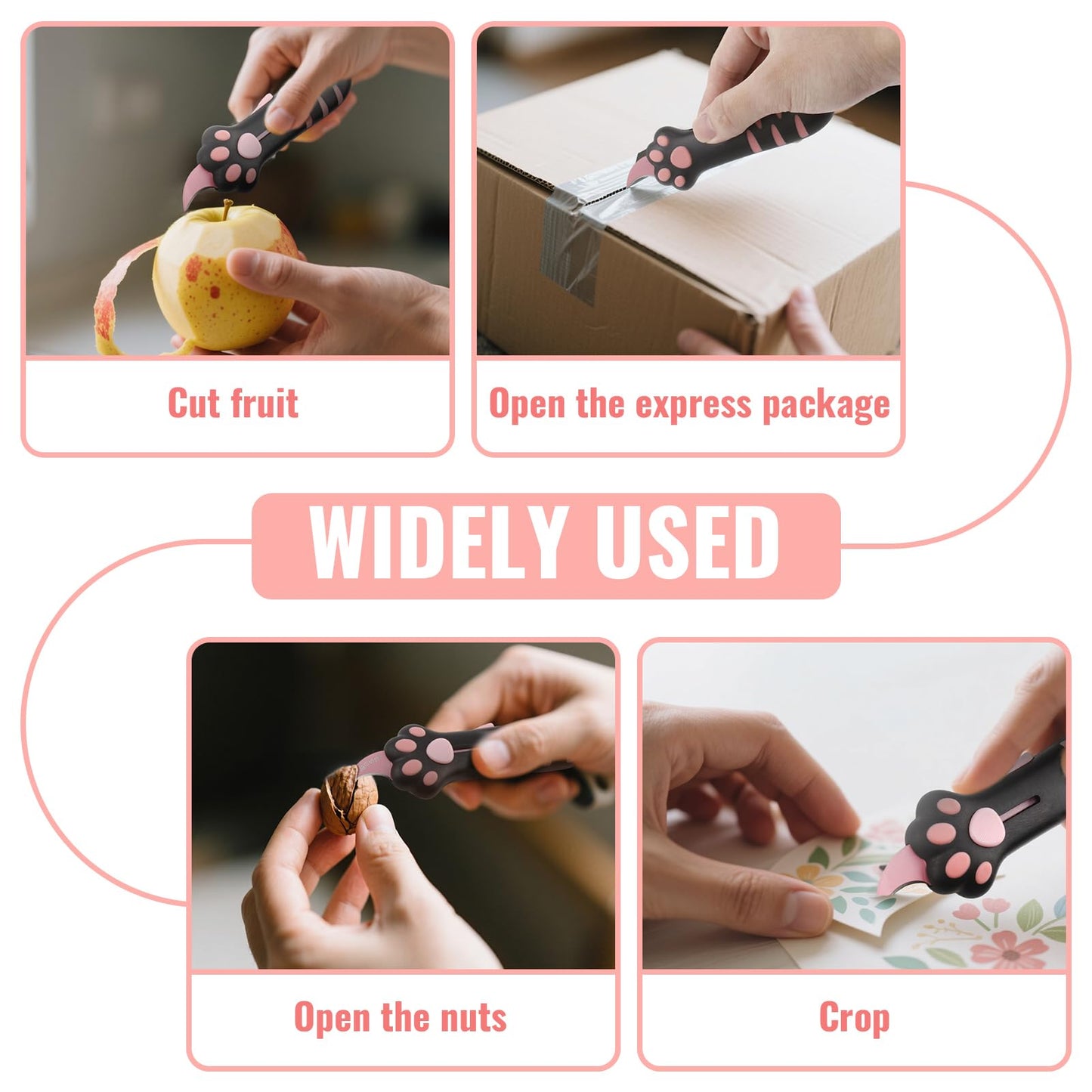 Cat Paw Box Cutter 2026 Retractable Cat Box Cutter with Cute Paw-Shaped Handle, Cat Box Paper Cutter Multifunctional Utility Knife for Effortlessly Opening Boxes, Cartons, Packages and Sealing Tape