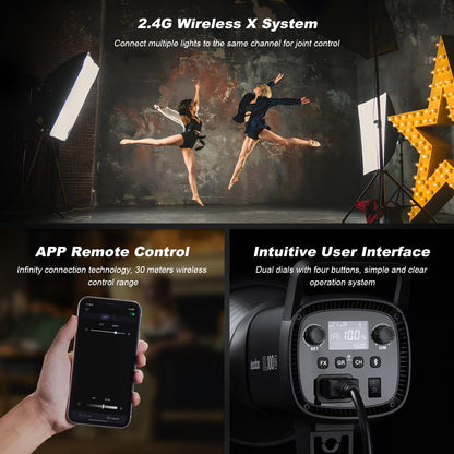 Godox 2PACK SL100Bi Professional COB LED Video Lighting Kit Bi Color Continuous Light Kit with 2*Light Stand 2* Softbox 1 * 5 in 1 Reflector 1*Carry Bag Studio Light for Photography Studio Shooting