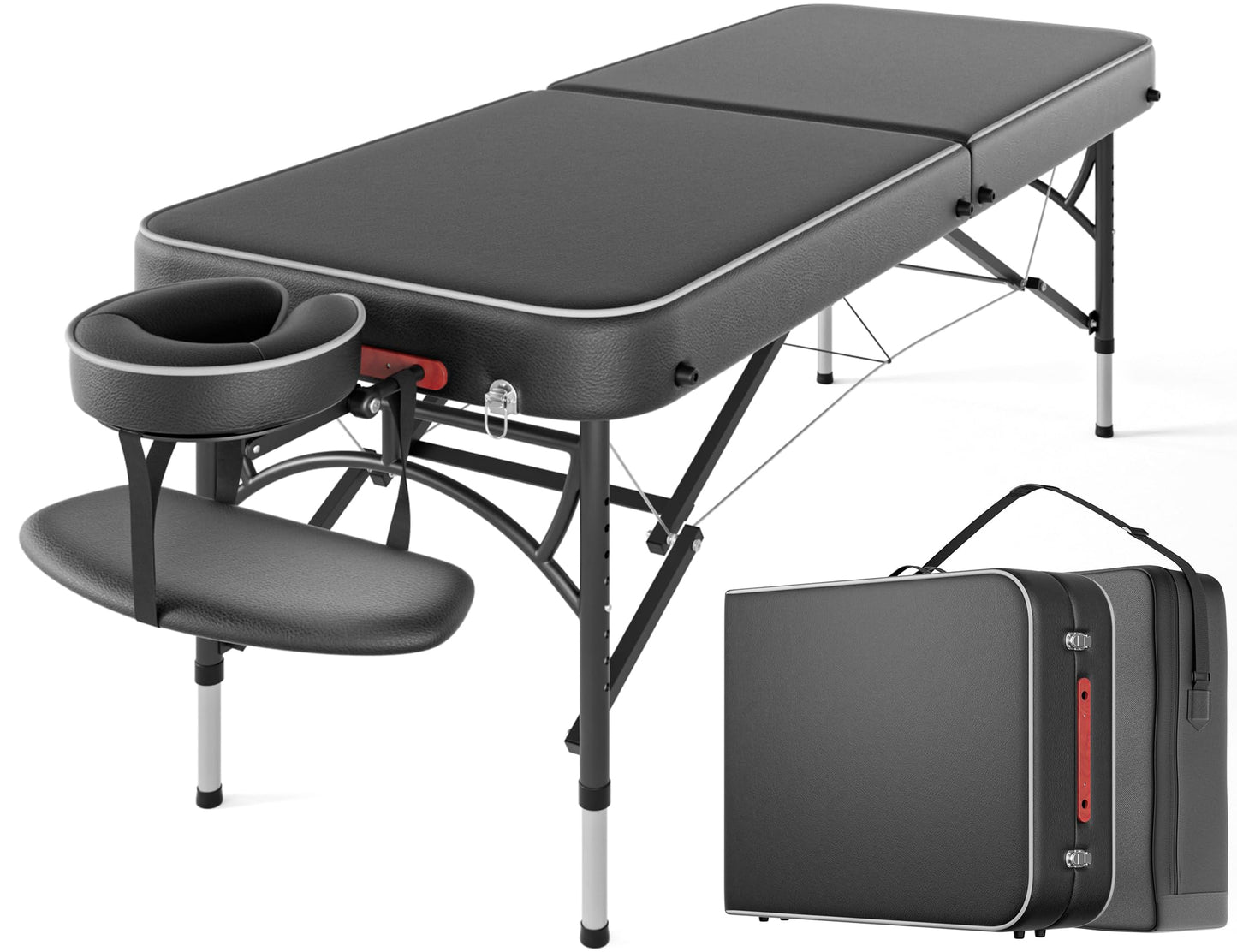 CLORIS 84" Professional Massage Table Portable Reinforced Aluminium Leg Hold Up to 1100LBS 2 Folding Lightweight Spa Salon Tattoo Massage Bed Height Adjustable with Carrying Bag Black