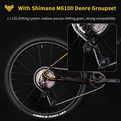 TRIFOX Carbon Fiber Mountain Bike with Shimano M6100 Deore Groupset 12-Speed,Carbon Fiber Frame,Hydraulic Fork 130mm Travel,29er Mountain Bike for Adult 17/19 inch (Obsidian Gold, 29er * 17 inch)